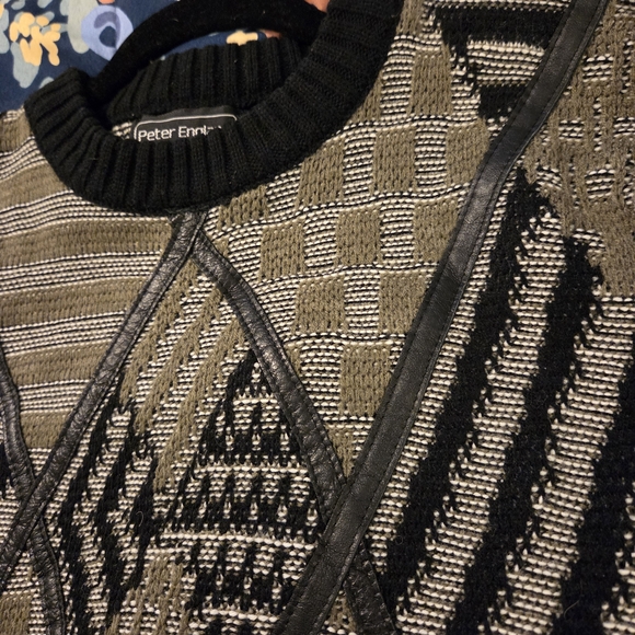 Peter England Sweater - Leather Accents! Black and Olive - Picture 6 of 14